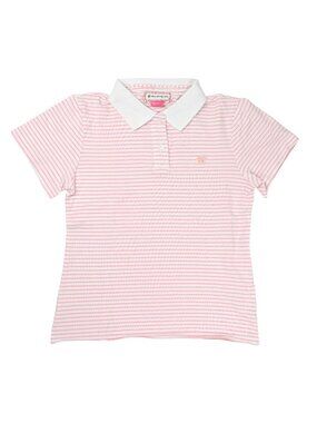 Urban Sophistication Kids Logo Fitted Polo Shirt in Pink and White Stripe